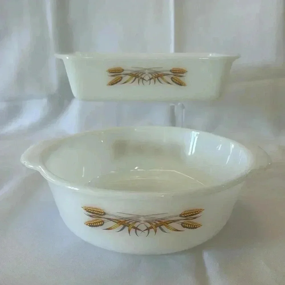 Vintage Fire-King Anchor Hocking Wheat 1 Qt and 2 Qt Bakeware Casserole Dishes